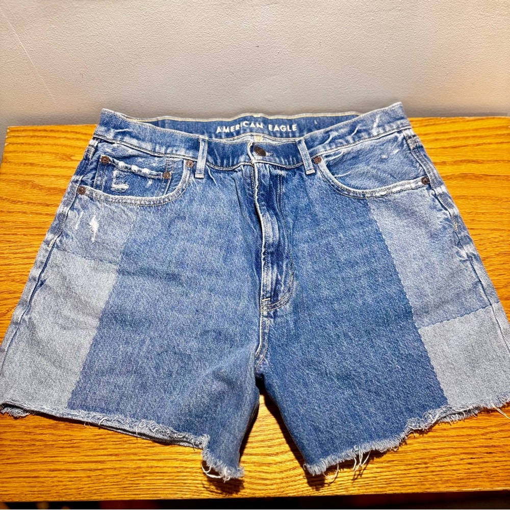 American Eagle Highest Rise 90s Boyfriend Patchwork Denim Shorts